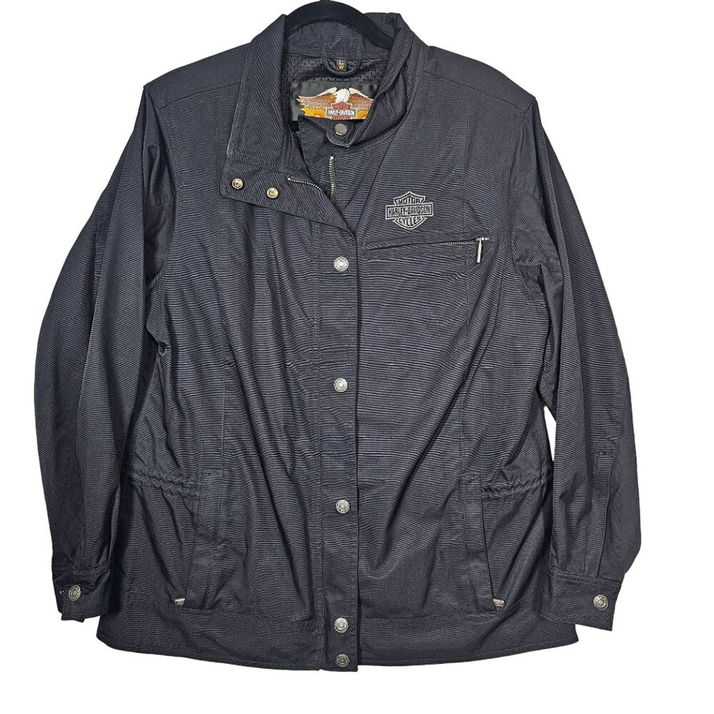 Harley Davidson Vintage Womens‎ Nylon Parka Jacket Black 2002 Size L